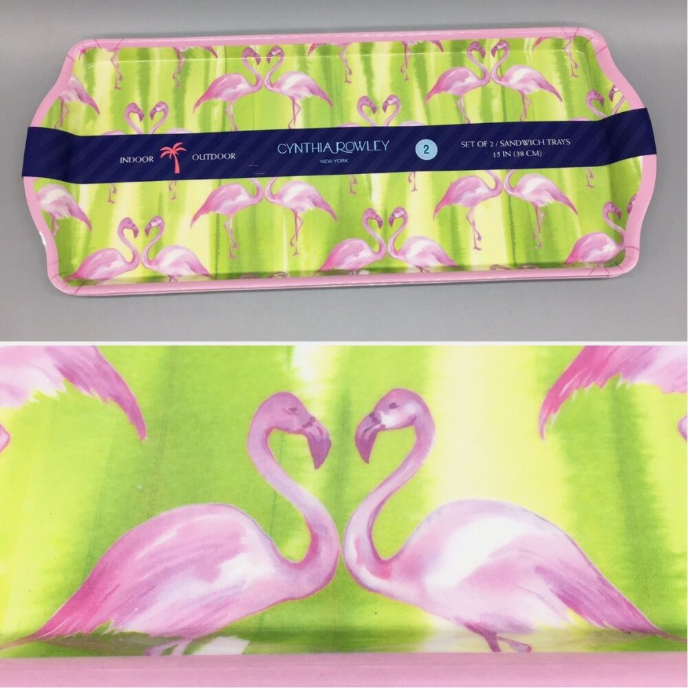 x4 Cynthia Rowley Flamingo Melamine Sandwich Appetizer Tray Plates Set Tropical